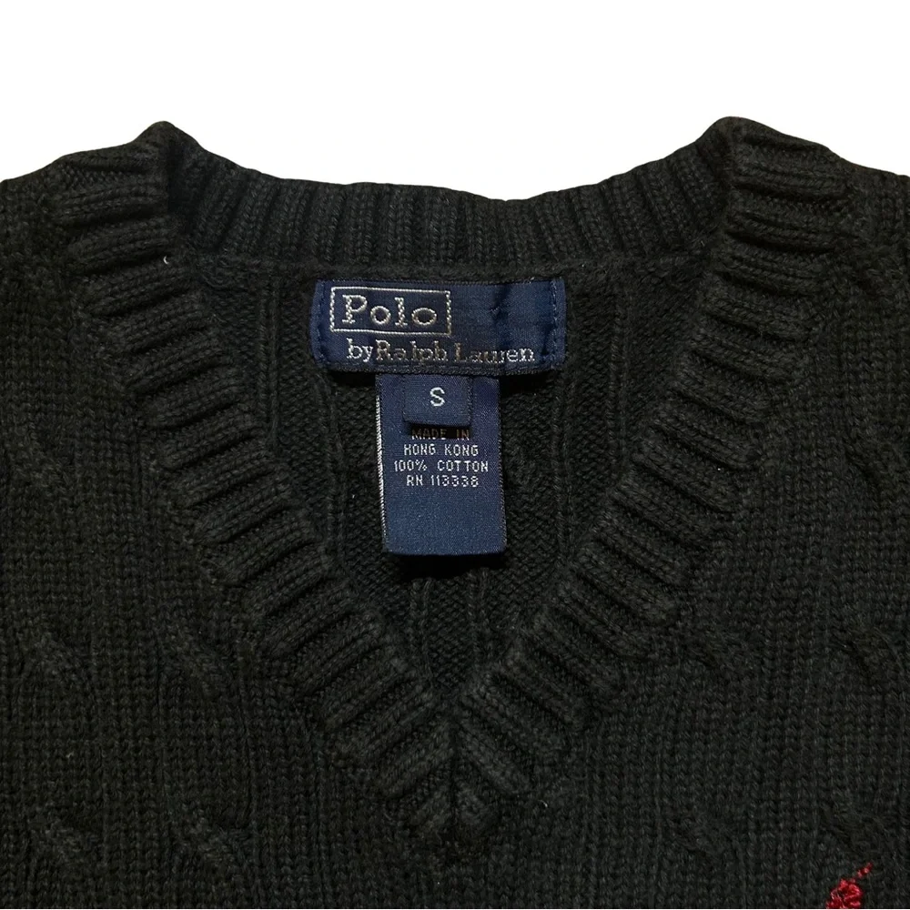 Polo by Ralph Lauren Men's Black Cable-Knit Cotton Sweater Vest - Picture 3 of 4